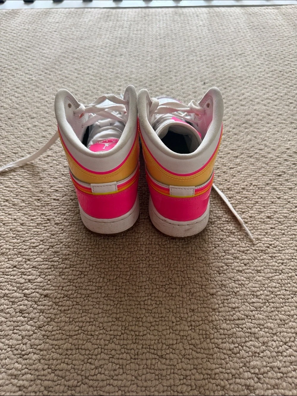 Jordan Kids White Sneakers with Neon Pink, Orange & Yellow Accents